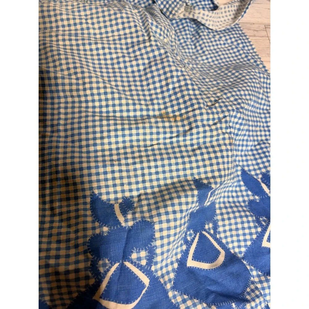 Vintage Blue Gingham Half Apron Dutch Girl Sunbonnet Scalloped Print Grannycore
